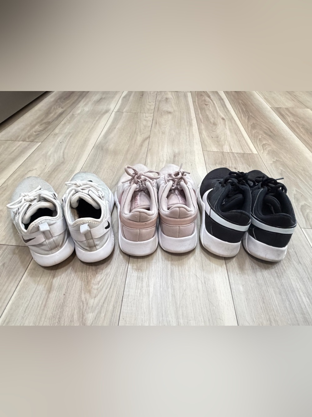 3 Pairs Nike Women’s Sneakers Size 6.5 – Pink, White & Black